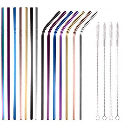 Single Stainless steel straw - Bent (6mm) - COLORED