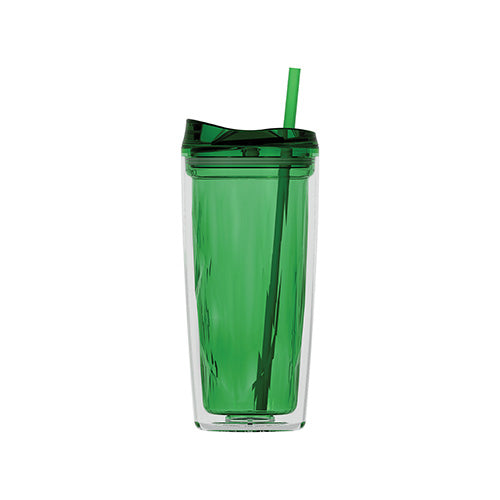 Wholesale 16 oz. Double Wall Clear Acrylic Tumbler with Colored Straw | Plastic Tumblers | Order Blank - Qty: 12