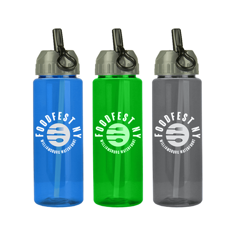 32 oz The Guzzler Transparent Bottle w/ Flip Straw Lid ,[wholesale],[Simply+Green Solutions 427]
