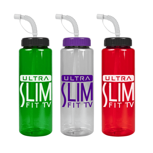 32 oz The Guzzler Transparent Color Bottles w/ Straw Lid ,[wholesale],[Simply+Green Solutions]