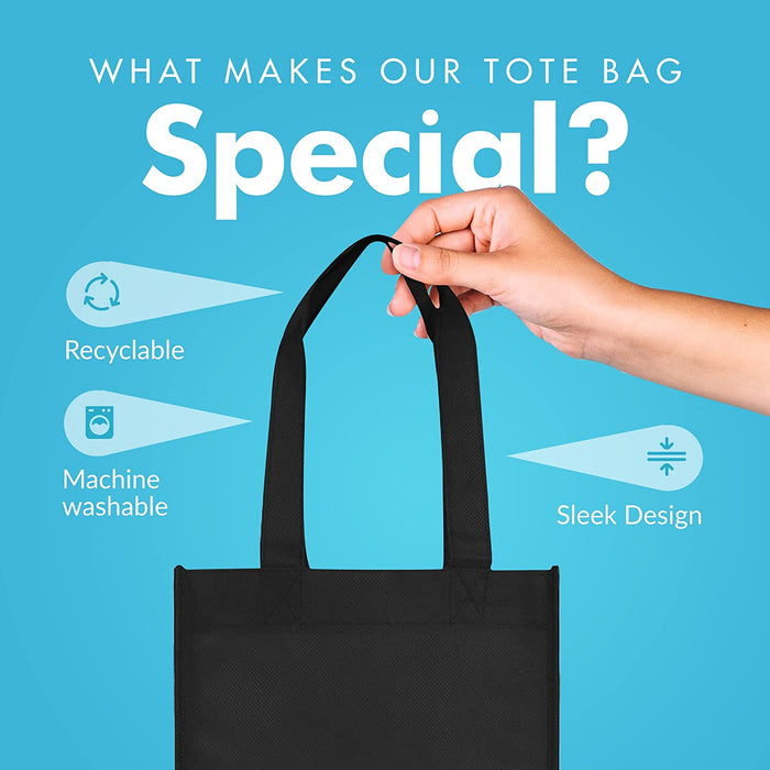 Simply Green Solutions - Plain Tote Bag, Thick Reusable Gift Bag with 16-Inch Handles, Use As Goodie Bags, Party Favor Bags, or Halloween Tote Bag, Black, Pack of 25