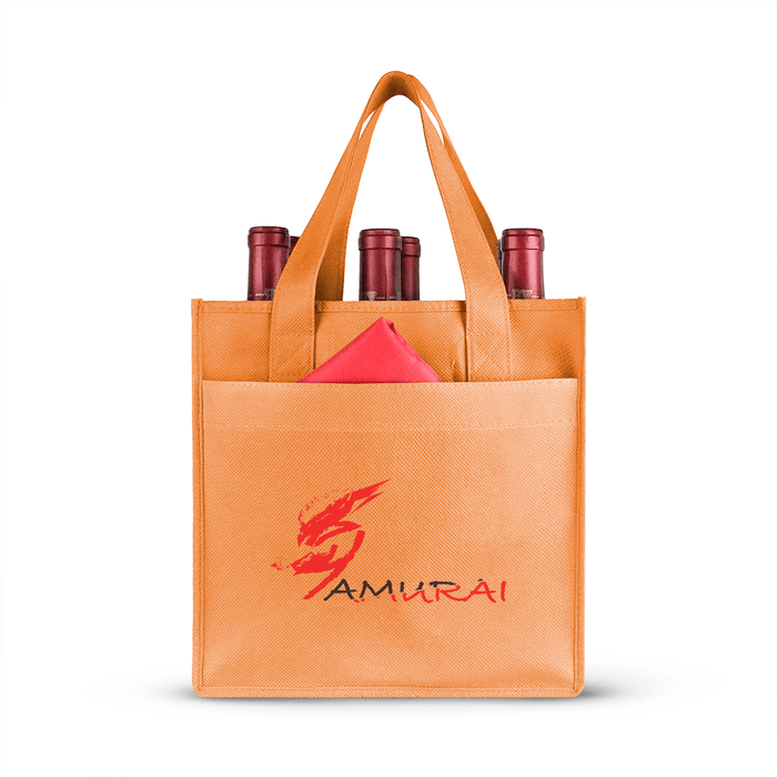 Six bottle Non-woven Wine Tote, Reinforced Handles with front pocket *Fully Customizable*,[wholesale],[Simply+Green Solutions]