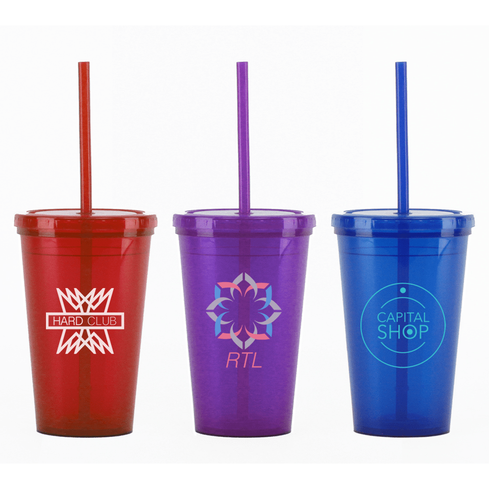 Bulk Double-Wall Plastic Tumblers with Straws, 16 oz. at DollarTree.com