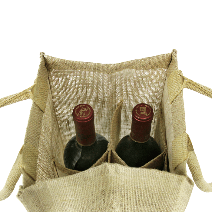 4 Bottle Jute Wine Bag with cotton webbed handles,[wholesale],[Simply+Green Solutions]
