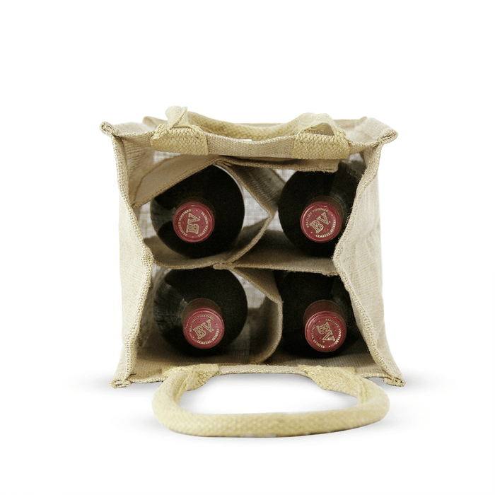 4 Bottle Jute Wine Bag with cotton webbed handles,[wholesale],[Simply+Green Solutions]