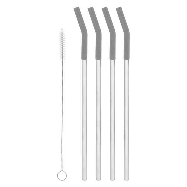 12" Silicone Tip Stainless Straw Set