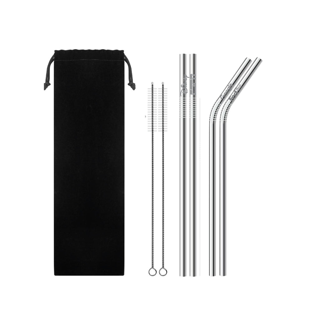 Stainless steel reusable straw set